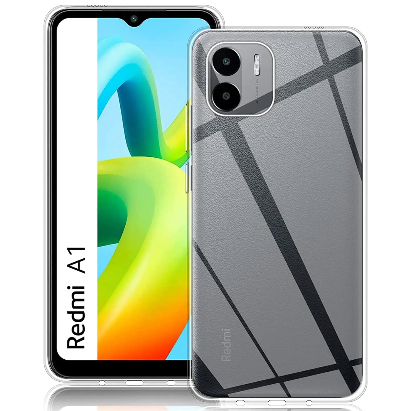 Transparentes Handyhülle mit grauem Muster auf Xiaomi Redmi A1, Rückansicht.