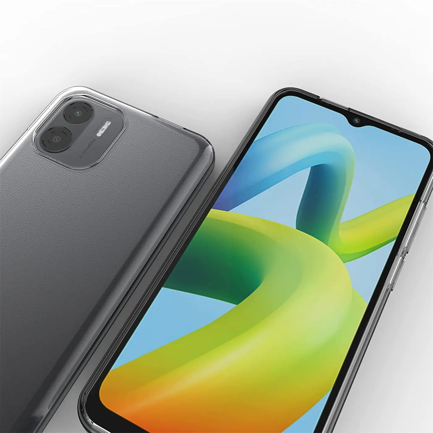 Klares, flexibles Handyhülle aus TPU, von schräg oben auf einem Xiaomi Redmi A1.