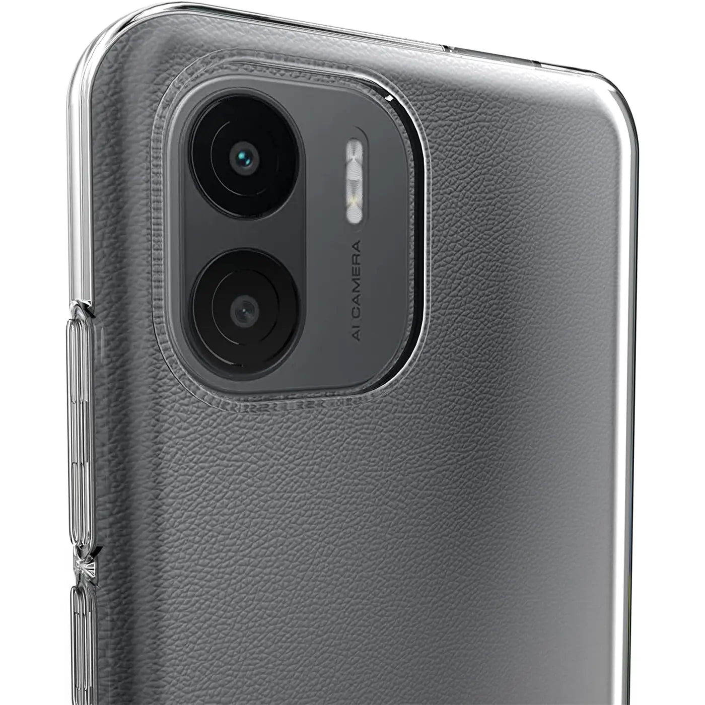 Xiaomi Redmi A1 mit transparentem Case, Rückansicht, Nahaufnahme