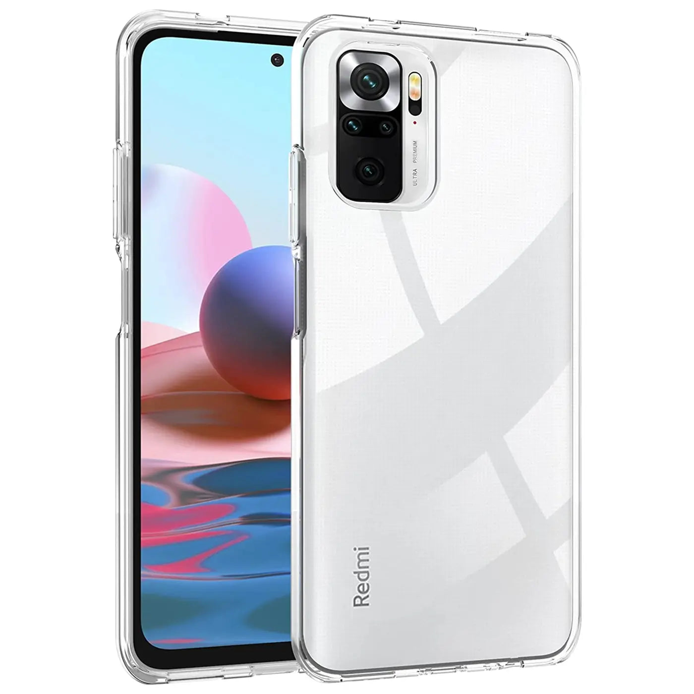 Klarhülle aus Silikon für Xiaomi Redmi Note 10/10S, Vorder- und Rückansicht.
