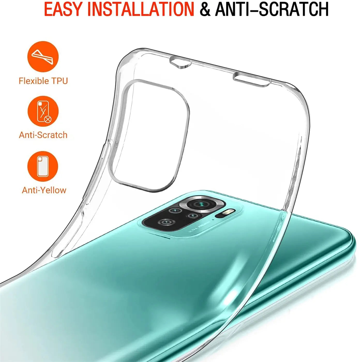 Klarer TPU-Schutz für Xiaomi Redmi Note 10/10S, von oben rechts.