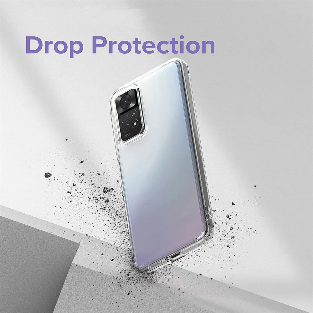 Klares Handyhülle aus Kunststoff, schützt Xiaomi Redmi Note 11 Pro+ 5G, von schräg oben.