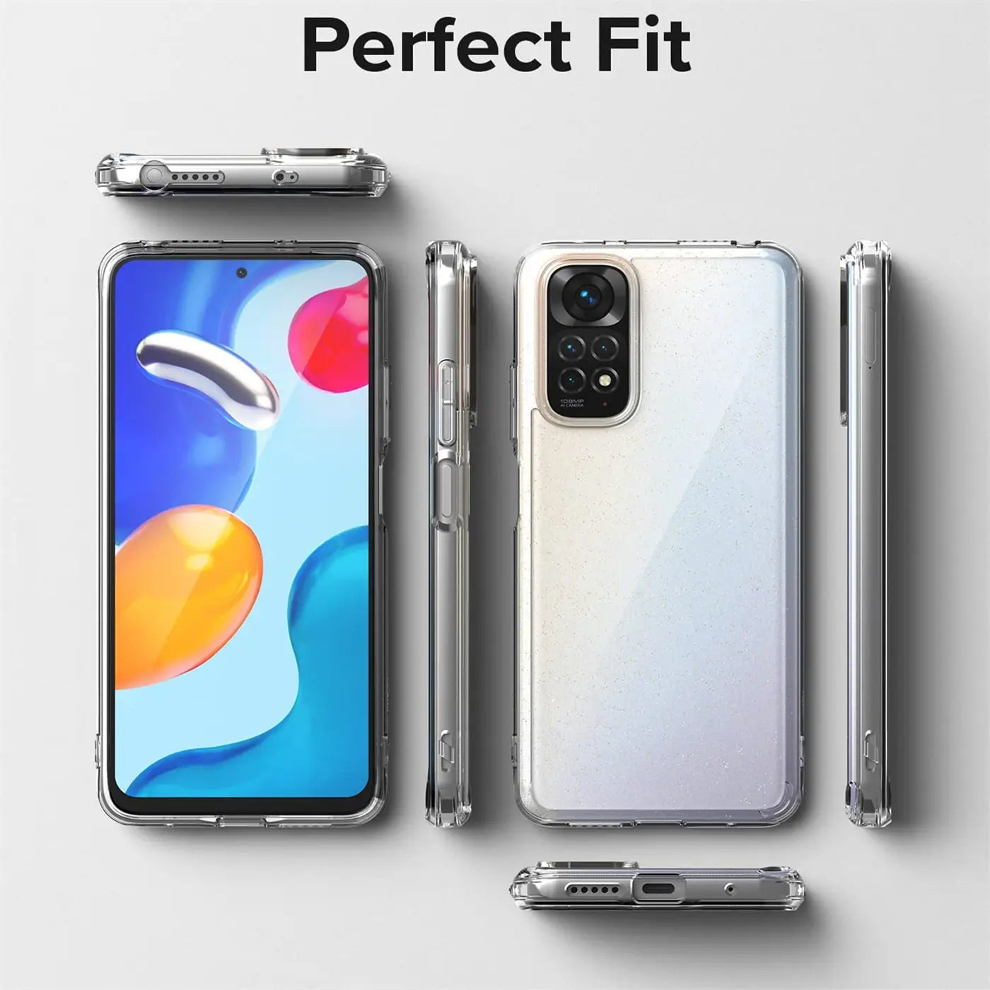 Xiaomi Redmi Note 11/11s in transparent case, verschiedene Ansichten.