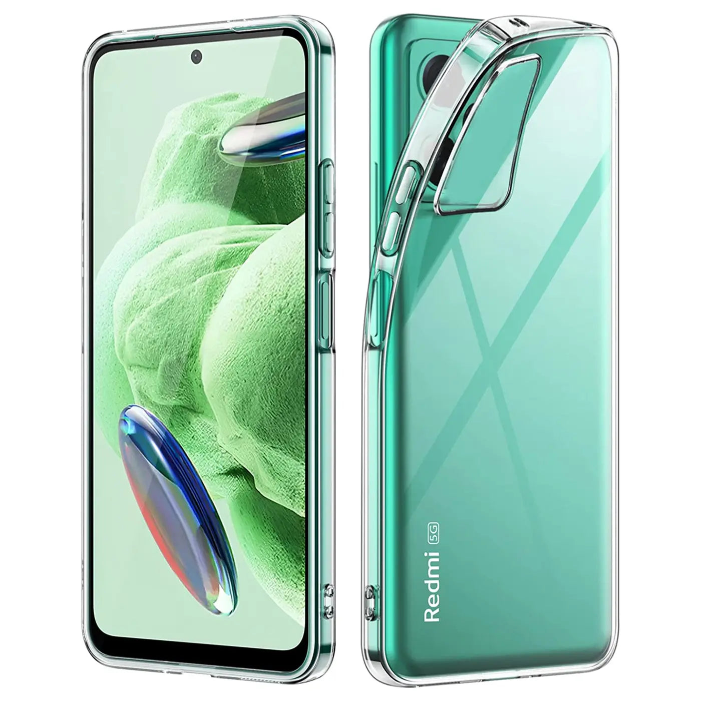 Klarhülle aus Kunststoff für Xiaomi Redmi Note 12 5G, Vorder- und Rückansicht