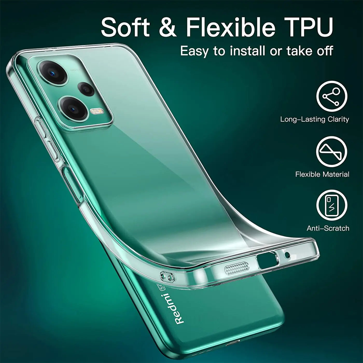 Klar TPU Hülle, schräg von oben, auf Xiaomi Redmi Note 12 5G