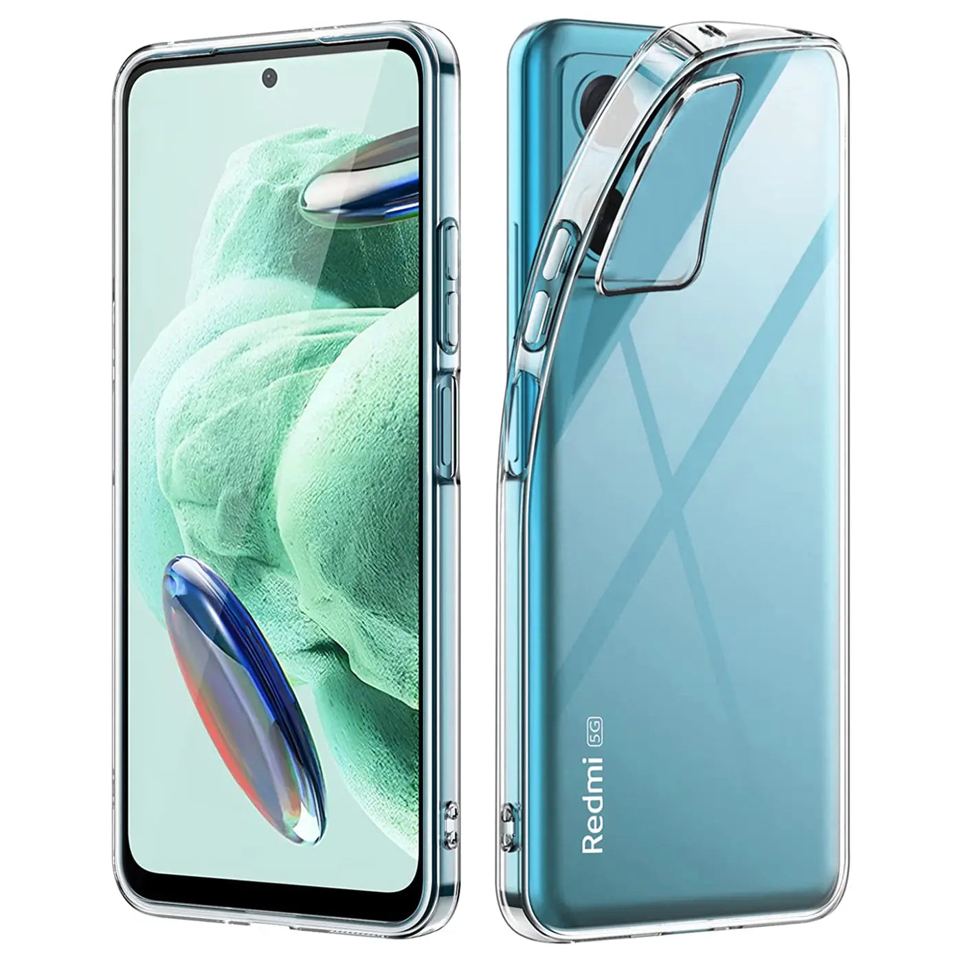 Klares Handyhülle aus Kunststoff, Vorder- und Rückansicht, Xiaomi Redmi Note 12 Pro 5G.