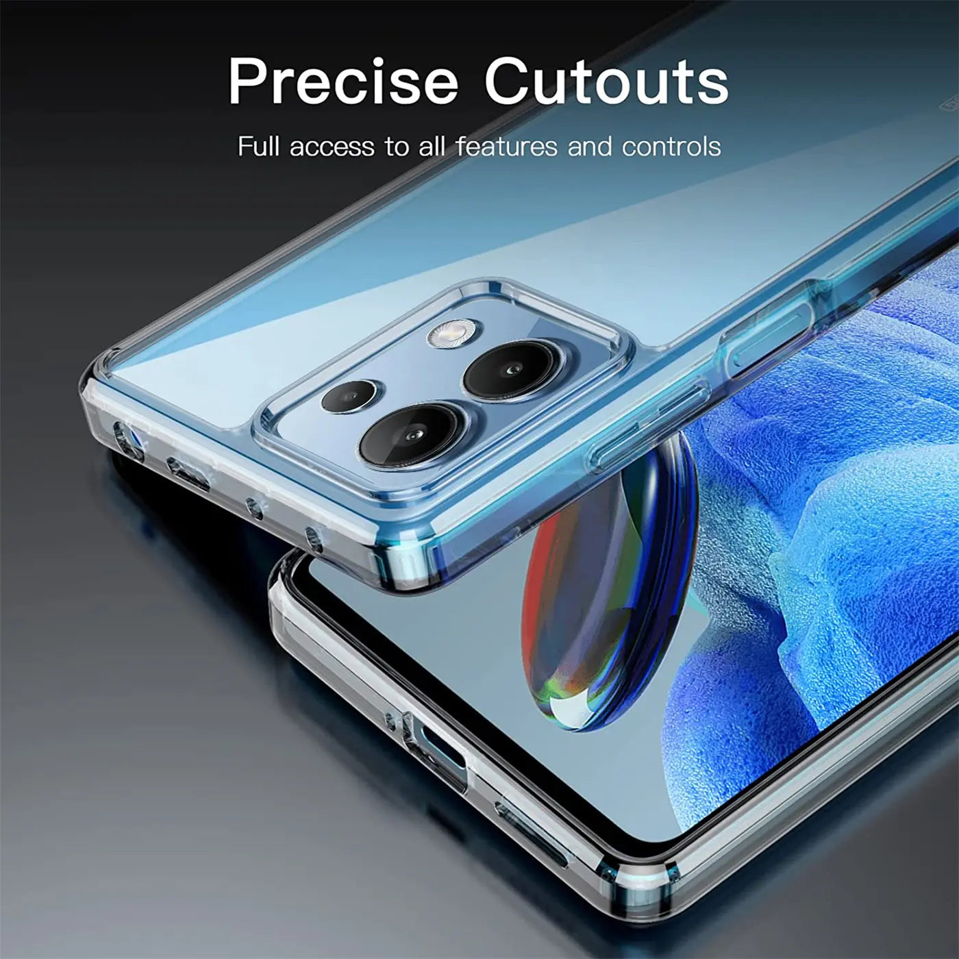 Klar, durchsichtiges Handy-Case aus TPU, Nahaufnahme, Xiaomi Redmi Note 13 4G.