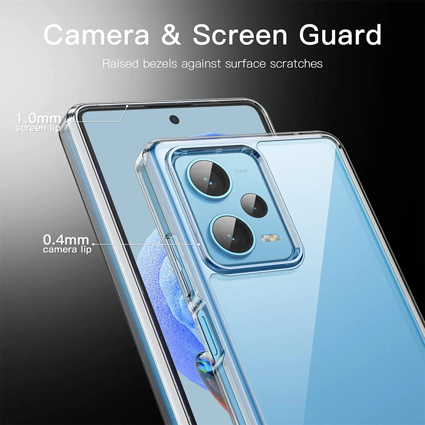 Klarer Handyhülle aus TPU, Nahaufnahme der Rückseite eines blauen Smartphones mit Kamera.