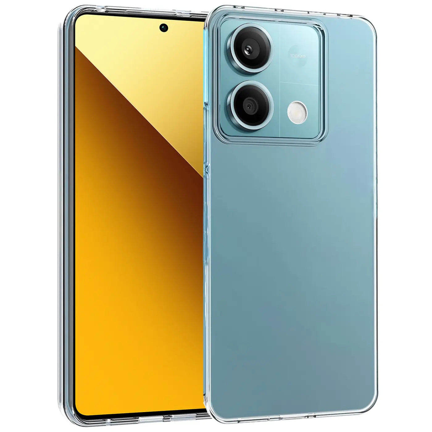 Klarhülle aus TPU für Xiaomi Redmi Note 13 5G, von vorne und hinten gezeigt.