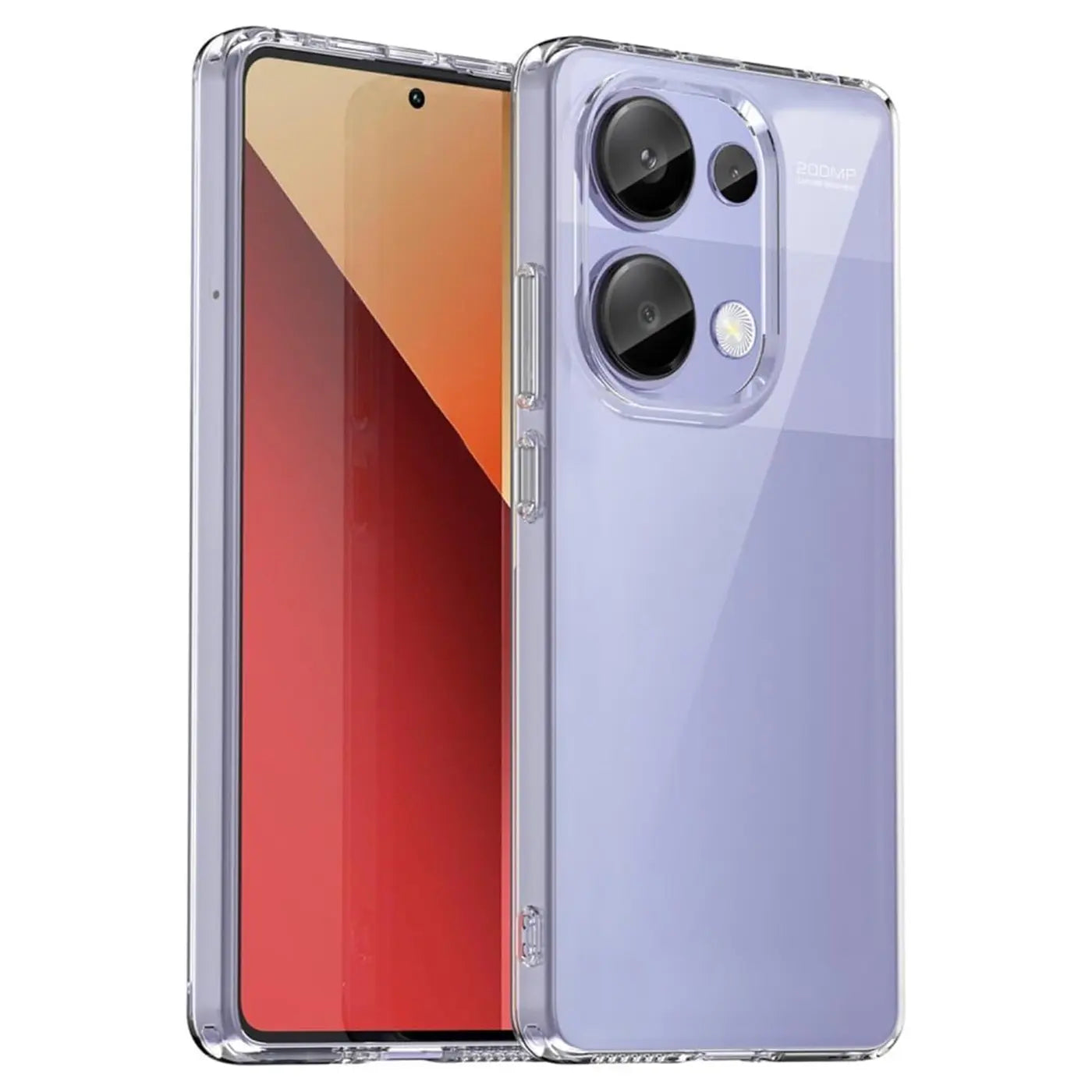 Klares Silikon-Case, seitliche Perspektive, zeigt Xiaomi Redmi Note 13 Pro 4G.