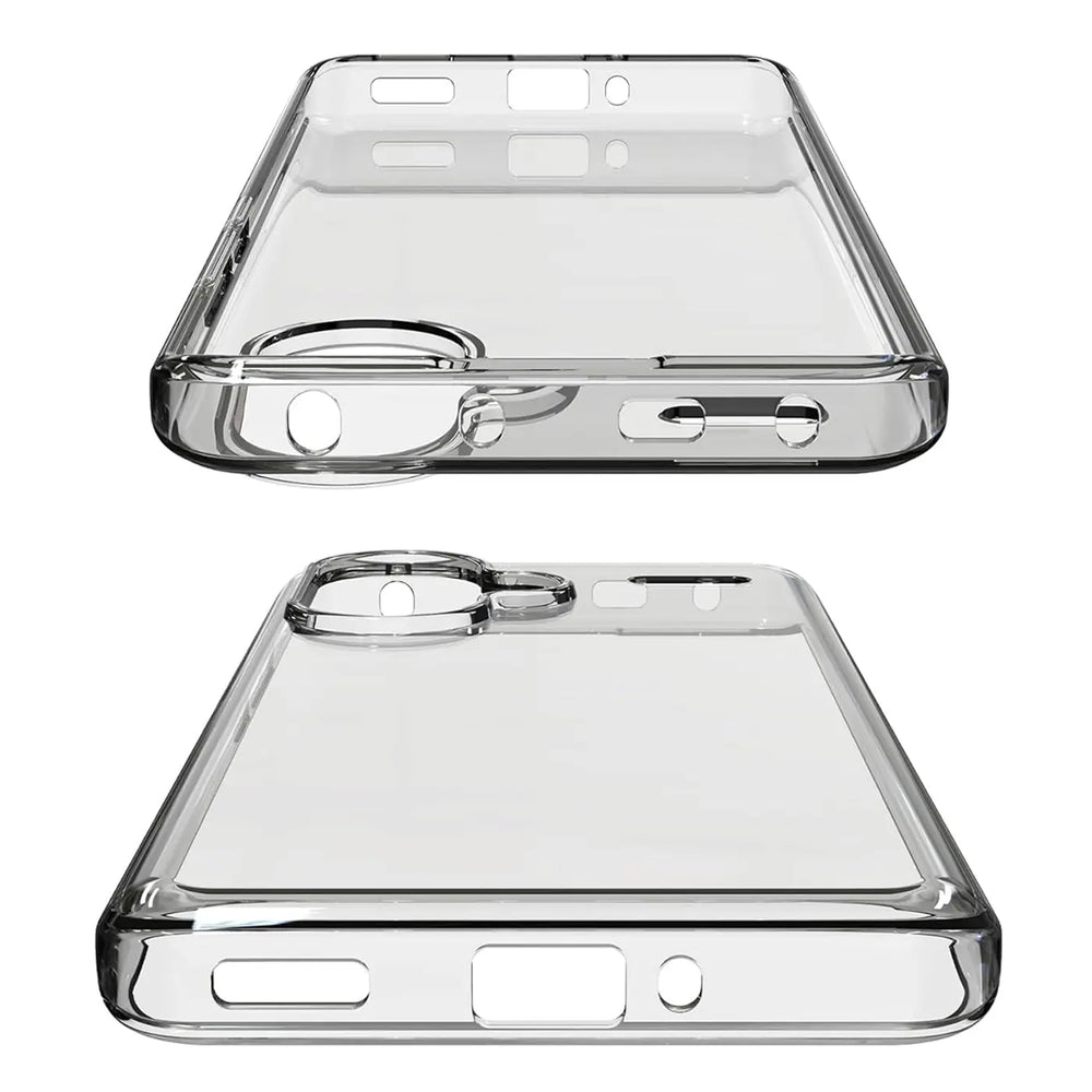 Transparente Hülle aus Kunststoff, Seitenansicht, für Xiaomi Redmi Note 13 Pro+ 5G.