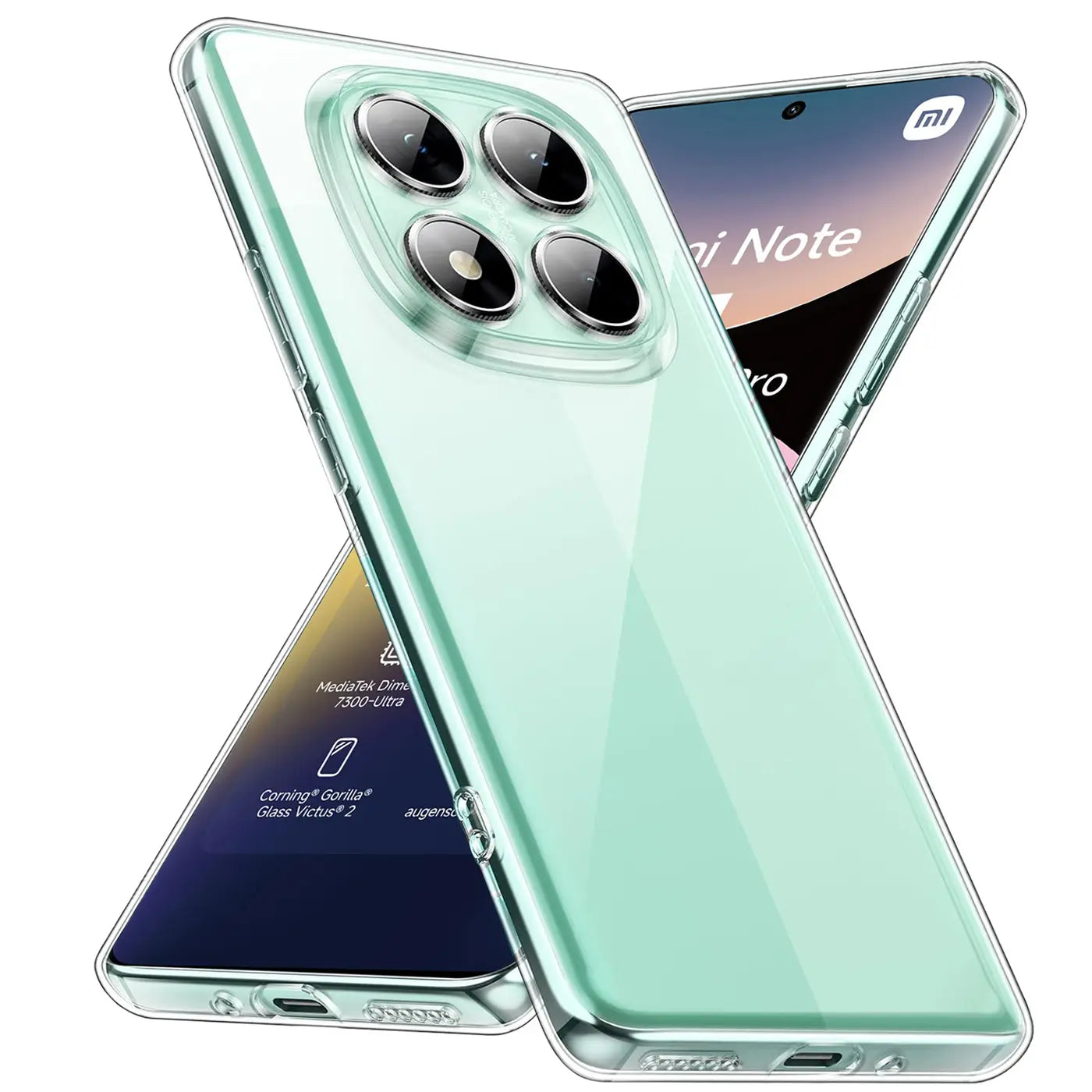 Klarhülle aus Kunststoff, Vorderansicht, Xiaomi Redmi Note 14 Pro 5G.