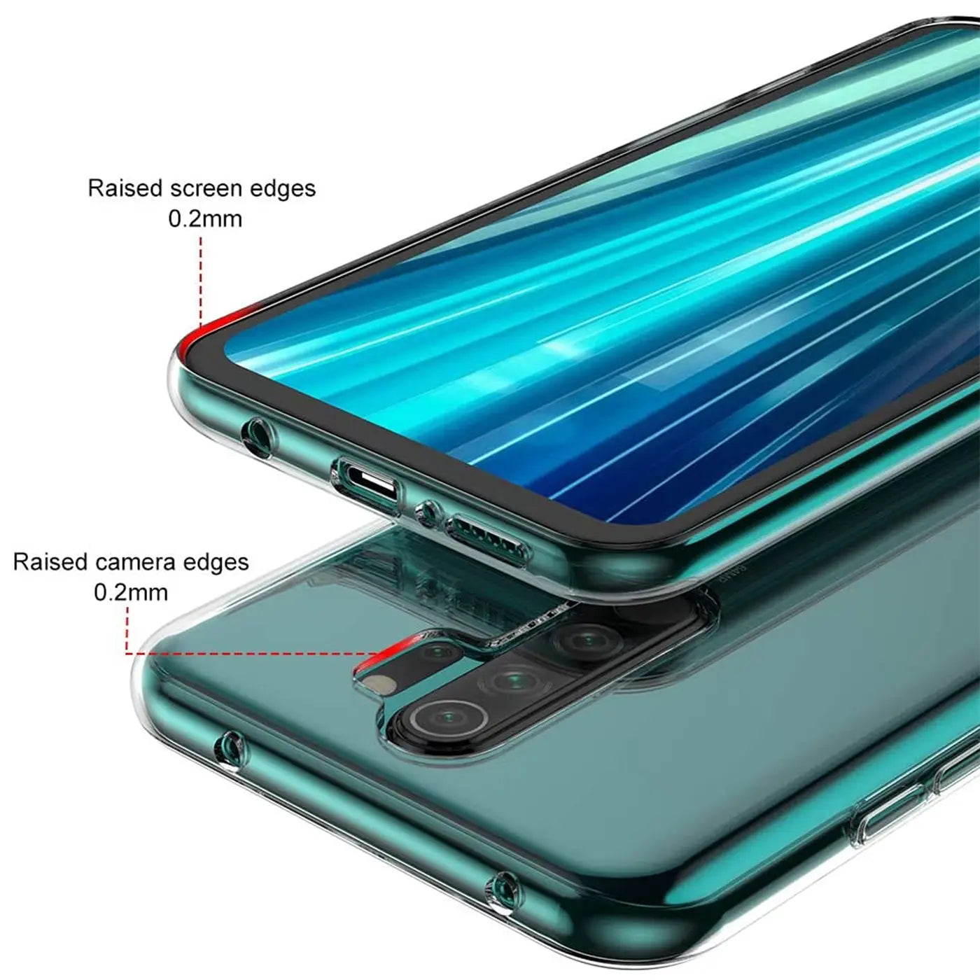 Klarer, schlanker Handyhülle aus Kunststoff für Xiaomi Redmi Note 8 Pro, Nahaufnahme.