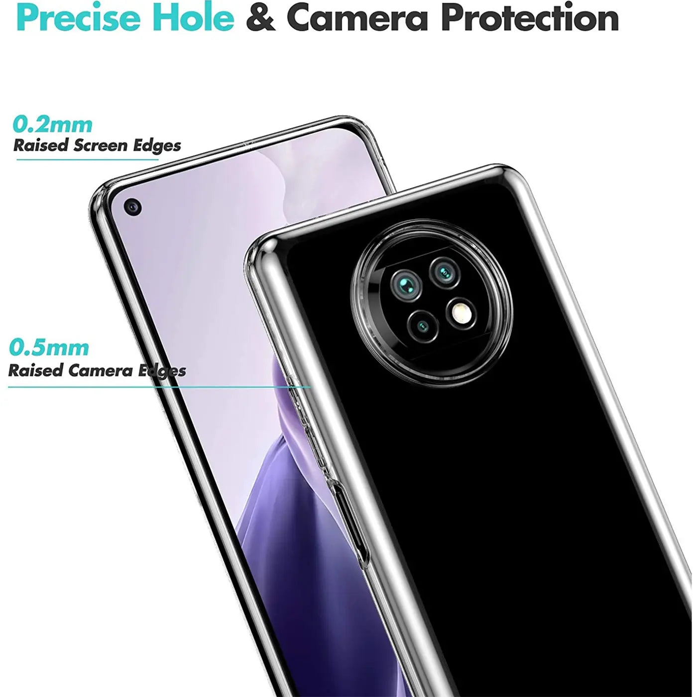 Klarer Handyhülle aus Kunststoff, zeigt Rückseite mit Kamera, Nahaufnahme, Xiaomi Redmi Note 9T.