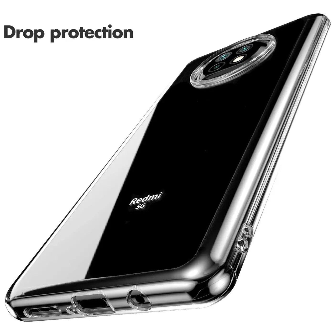 Klar, transparentes Handyhülle aus Silikon, Rückansicht, Xiaomi Redmi Note 9T.