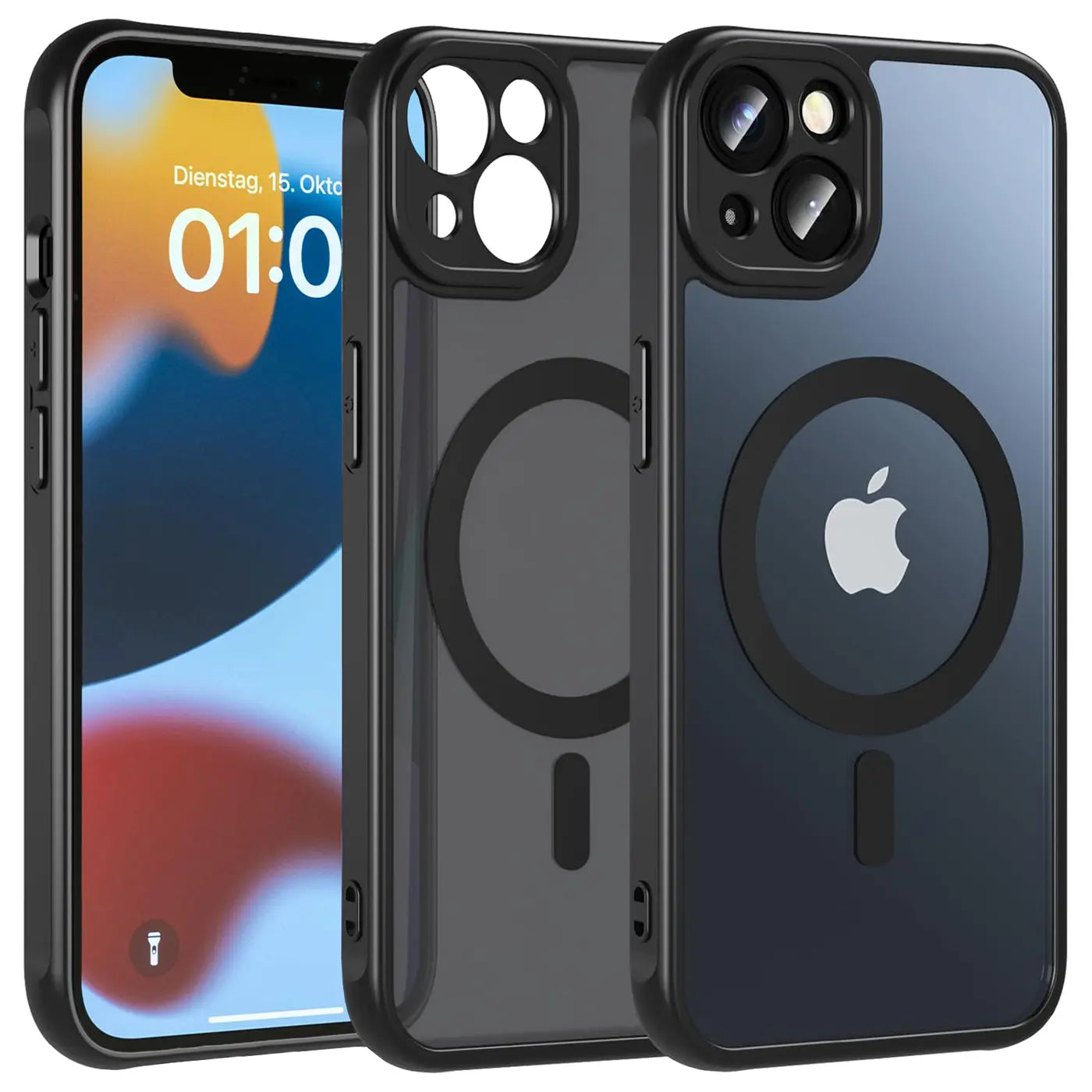 iPhone 12 mit MagSafe Hüllen, Rauchgrau/Schwarz, Kunststoff, Vorderansicht.