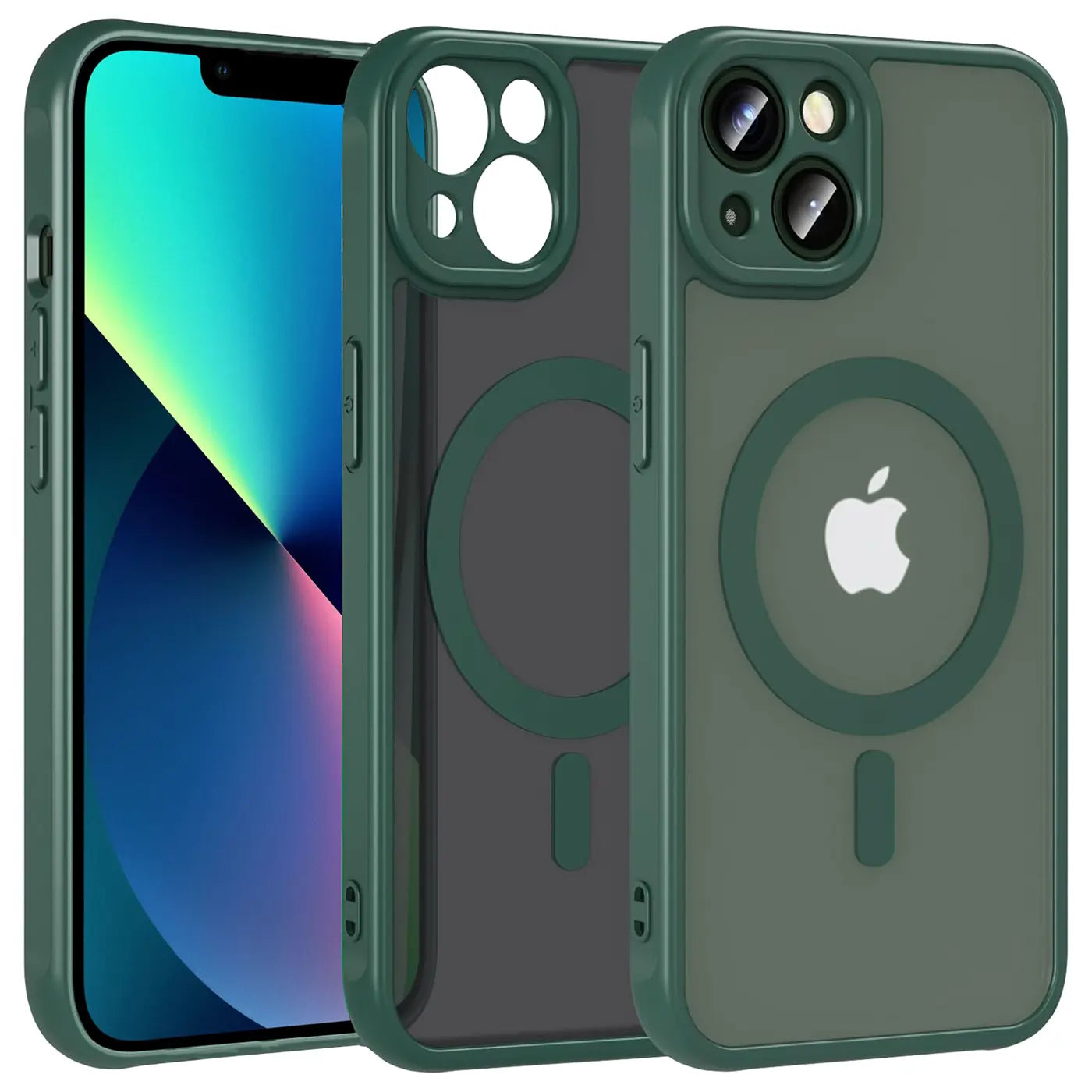 Grüne MagSafe Hülle aus Kunststoff für iPhone 13, Kameraschutz, Vorderansicht