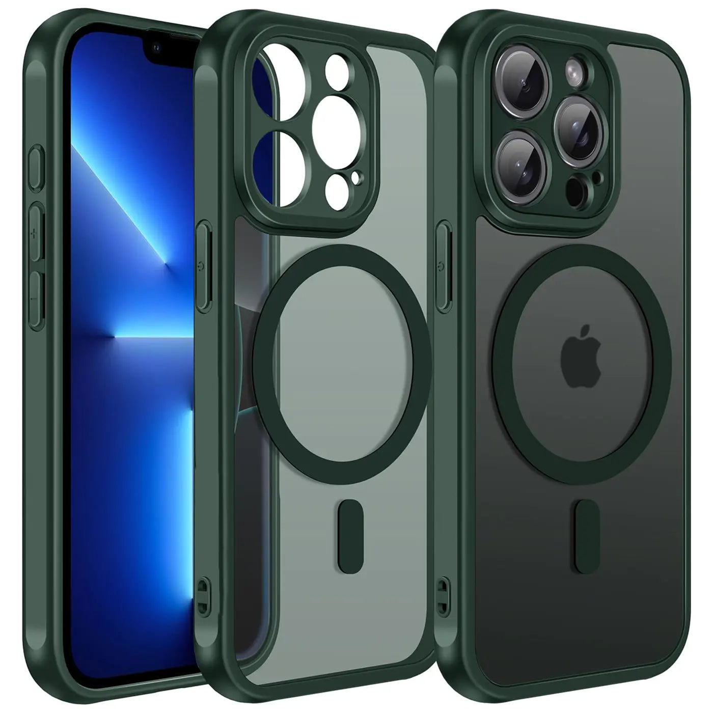 iPhone 13 Pro Hüllen, dunkelgrün, transparent, MagSafe, Kameraschutz