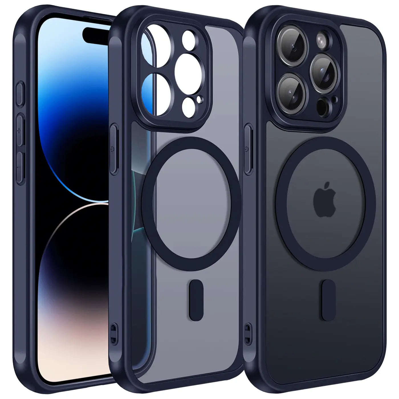iPhone 14 Pro Max Hülle, dunkelblau, transparent, MagSafe, Kameraschutz