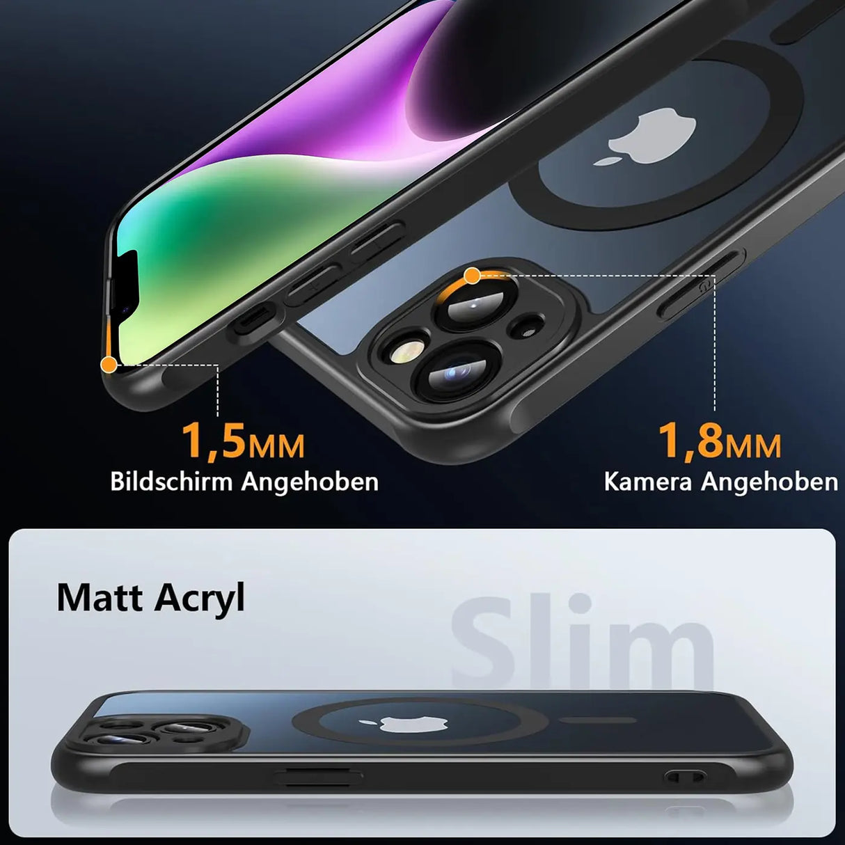 Apple iPhone 14 Hülle mit MagSafe, stoßfestem TPU-Material, erhöhter Kameraschutz und schlankem Design in verschiedenen Farben