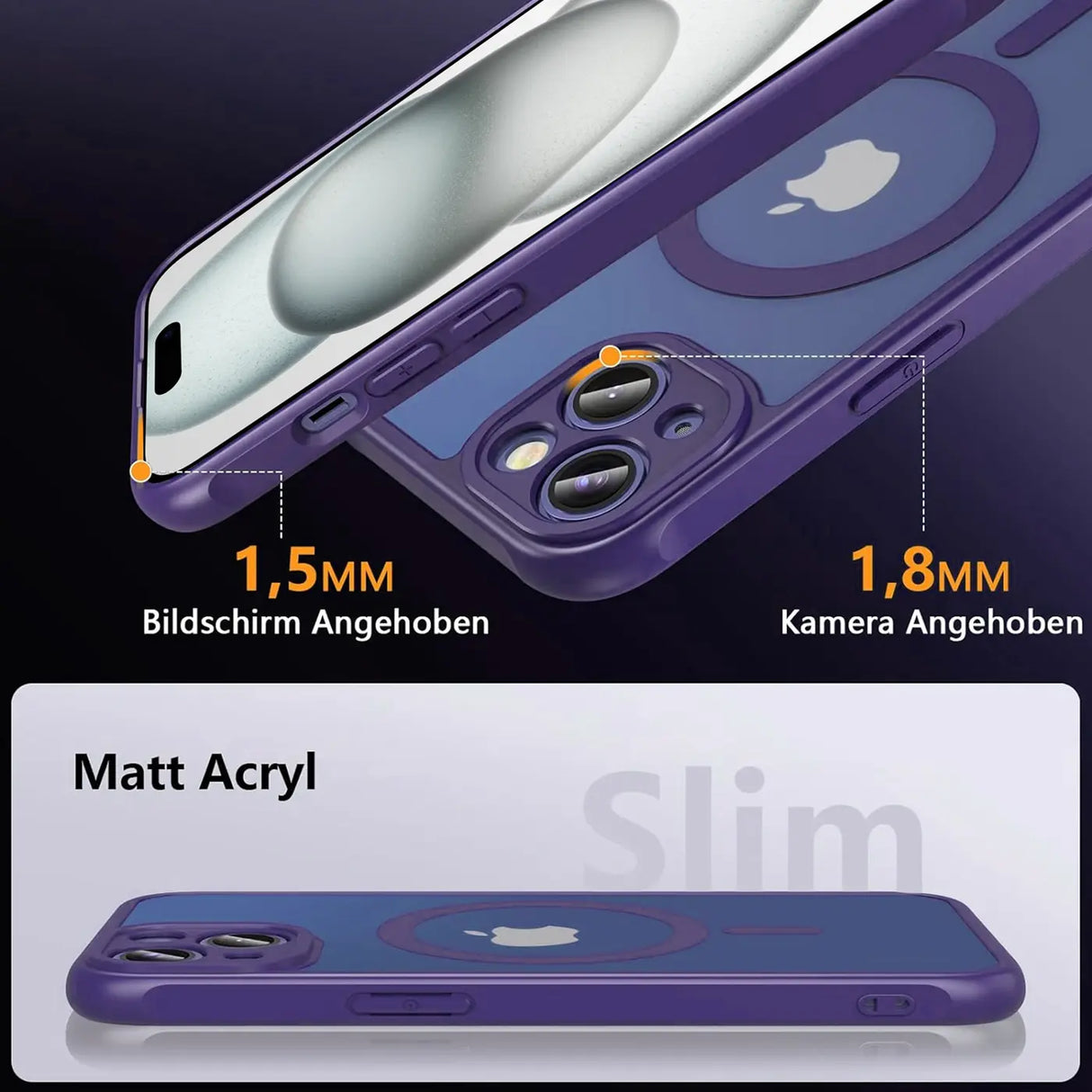 Apple iPhone 15 Hülle mit MagSafe, stoßfestem TPU-Material, erhöhter Kameraschutz und schlankem Design in verschiedenen Farben