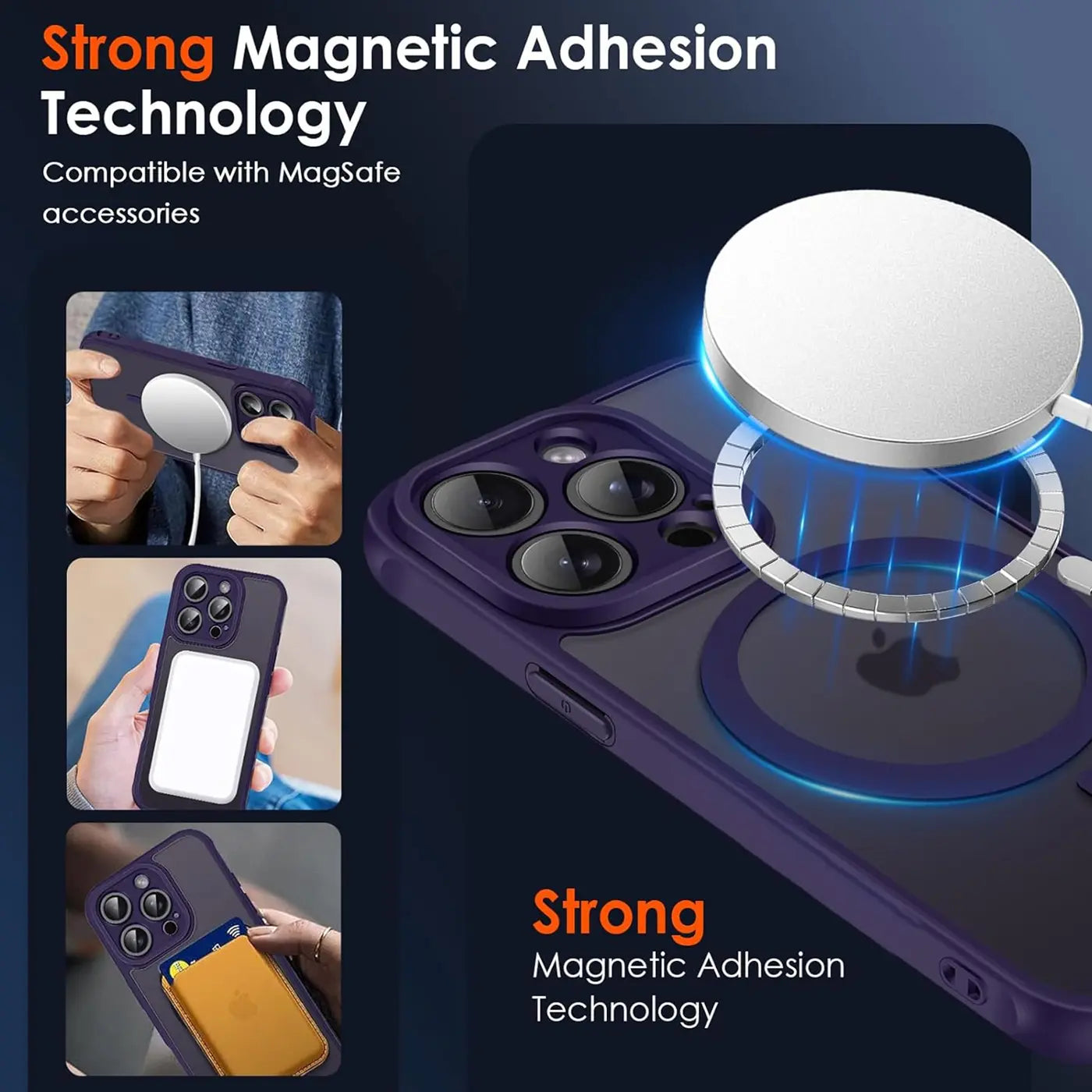 Lila MagSafe Hülle mit Kameraschutz für iPhone 15 Pro Max, Nahaufnahme, zeigt Magnetring.