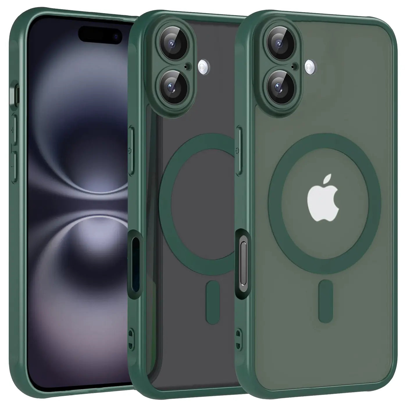 Grüne MagSafe Hülle, transparent, mit Kameraschutz, für iPhone 16.