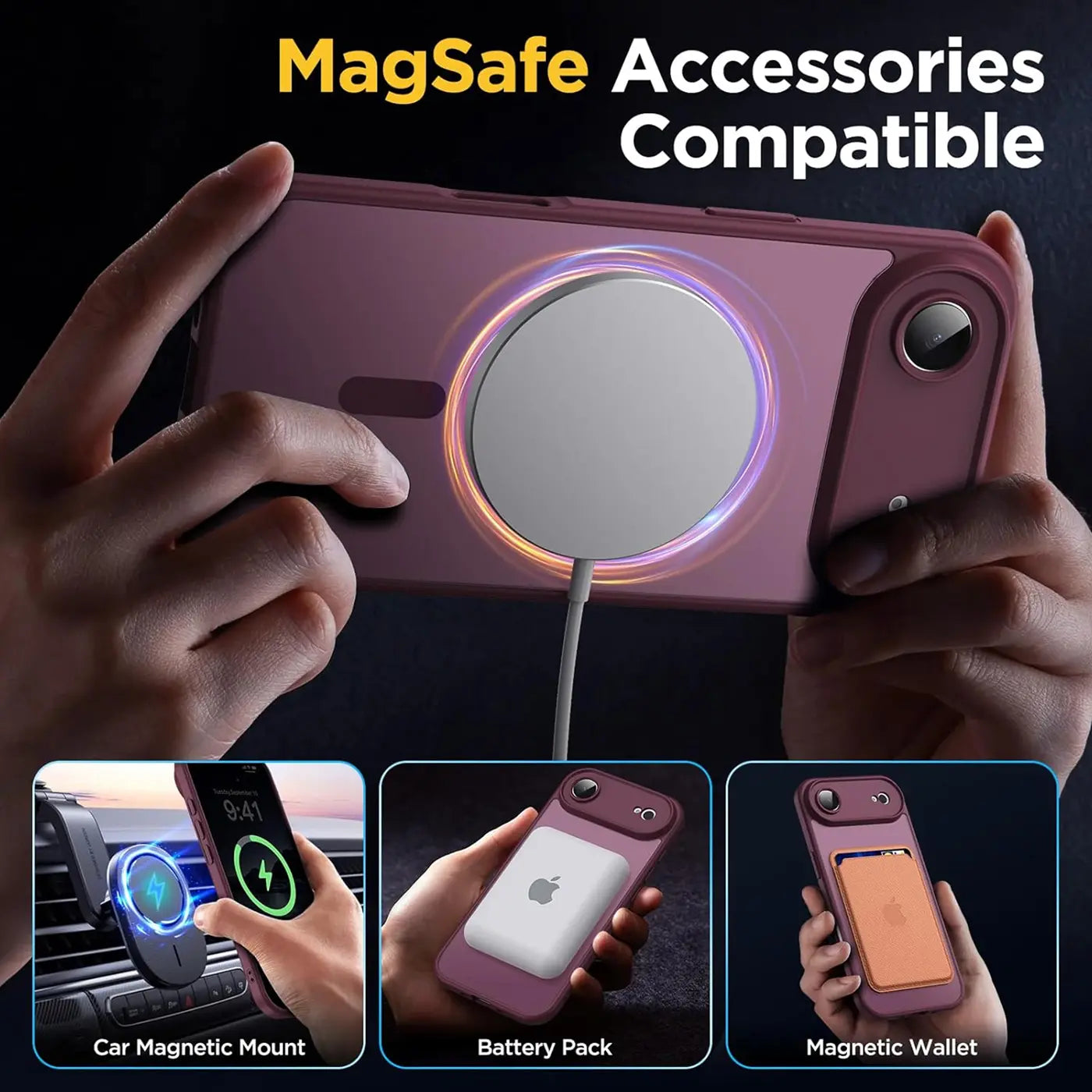 Lila MagSafe Hülle mit Kameraschutz, iPhone, Nahaufnahme, von hinten