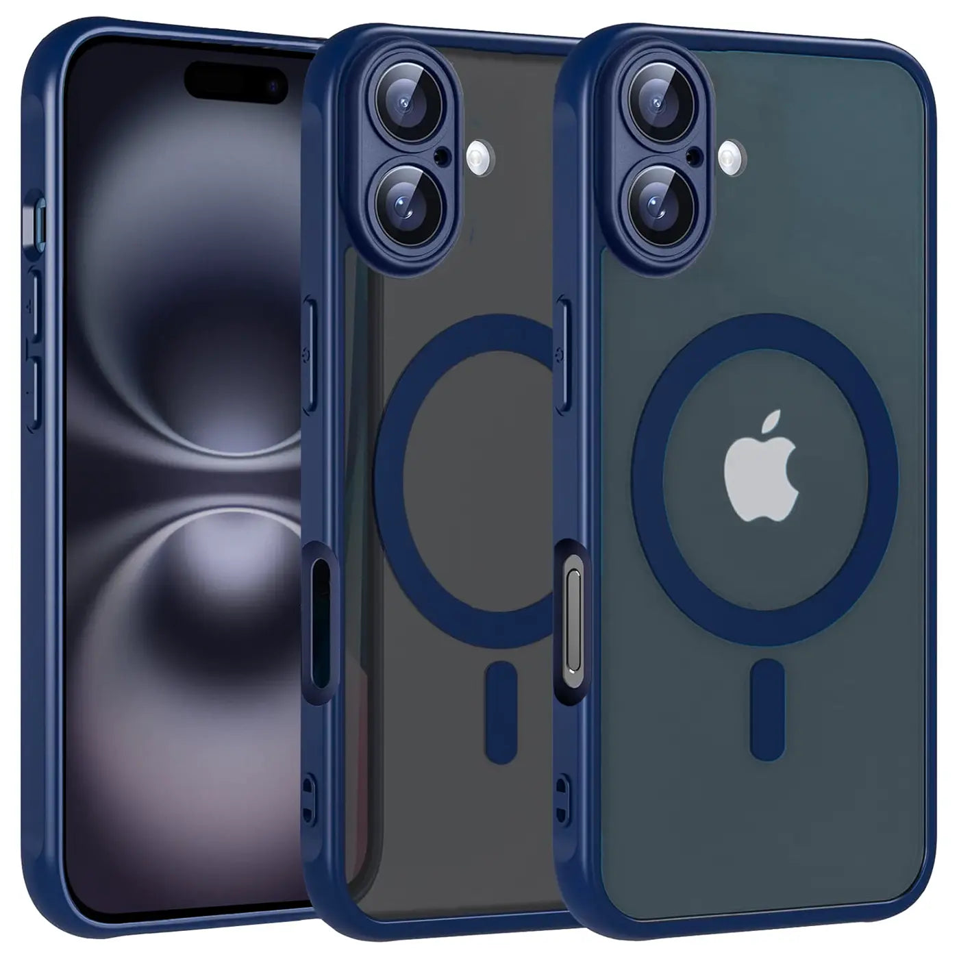 Drei iPhone 14 Pro Hüllen, blau, transparent, MagSafe, Kameraschutz