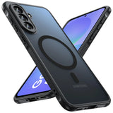 Schwarze MagSafe Hülle aus Kunststoff mit Kameraschutz für Samsung Galaxy A57 5G, von schräg oben