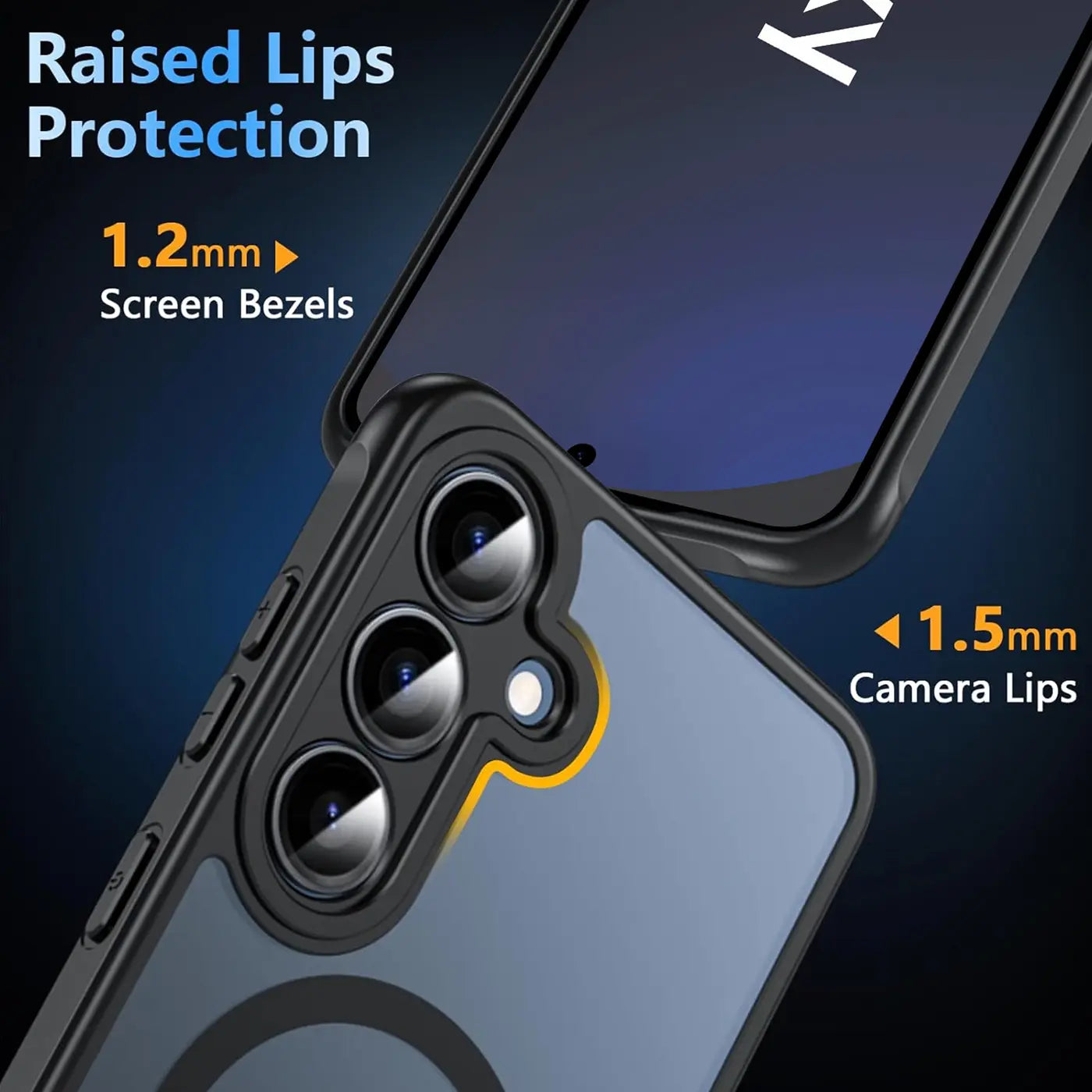 Schwarze Hülle mit Kamera- und Bildschirmrand-Schutz für Samsung Galaxy S24 FE, Nahaufnahme