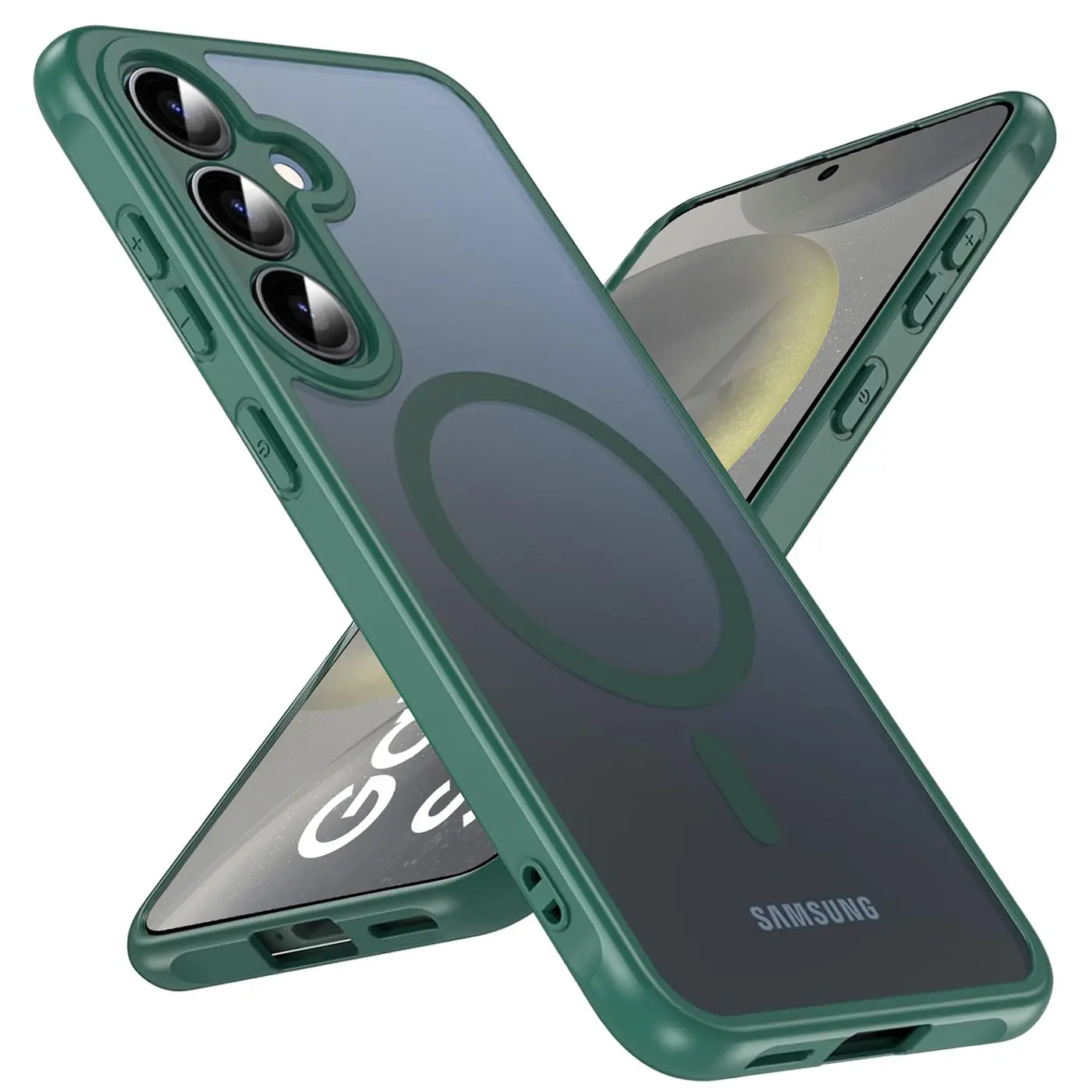 Grüne MagSafe Hülle mit Kameraschutz für Samsung S24 Plus, von schräg oben