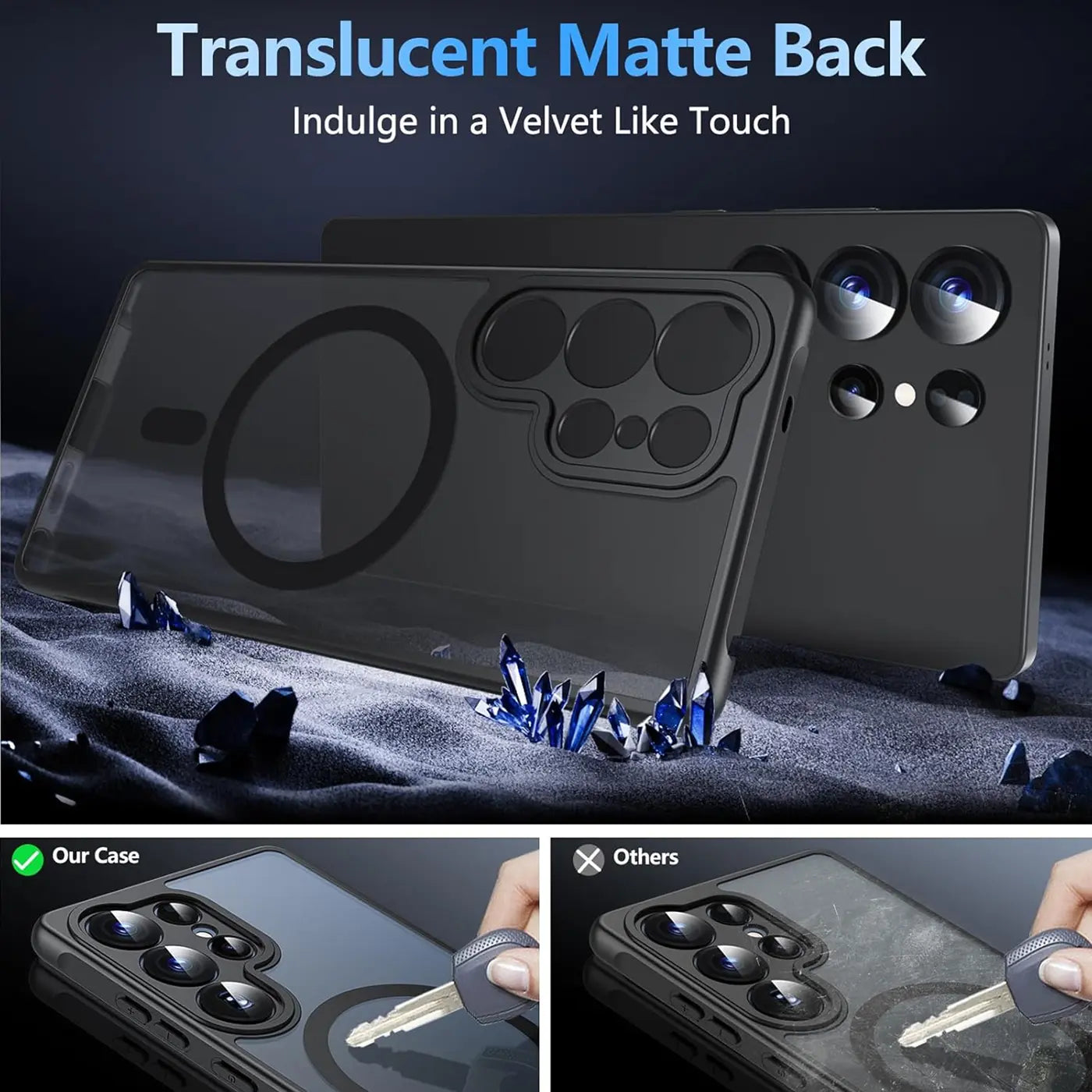 Schwarze MagSafe Hülle, matt, durchscheinend, für Samsung S24 Ultra, von hinten