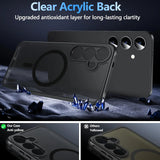 Schwarze MagSafe Hülle aus Acryl mit Kameraschutz für Samsung Galaxy S25 FE, von vorne links