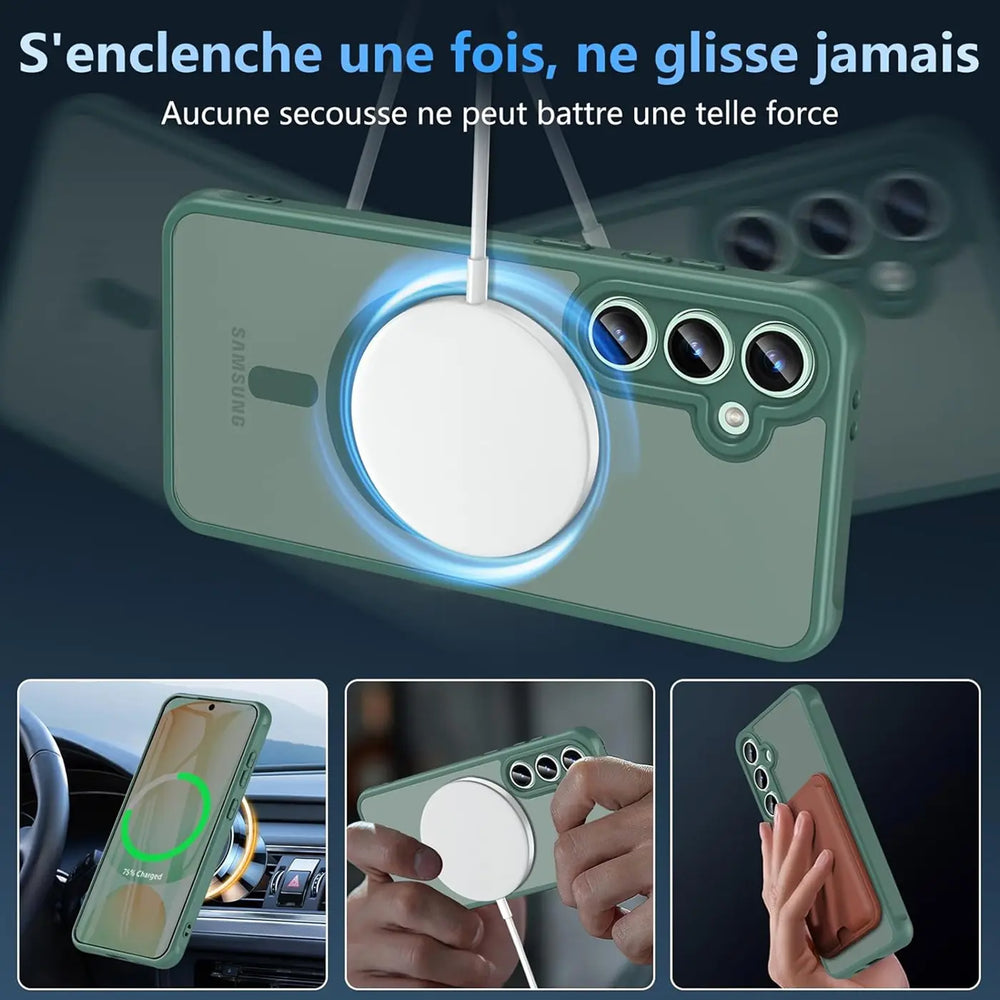 Samsung Galaxy S25 Hülle mit MagSafe, stoßfestem TPU-Material, erhöhter Kameraschutz und schlankem Design in verschiedenen Farben