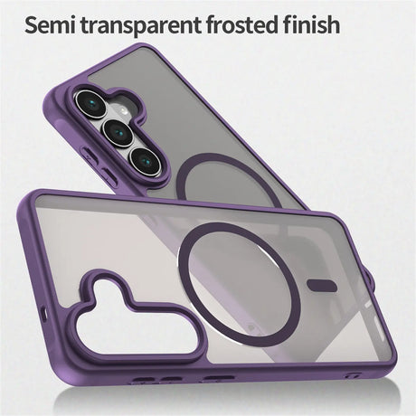 Lila MagSafe Hülle, halbtransparent, Kameraschutz, Vorderansicht, Samsung S26 Plus