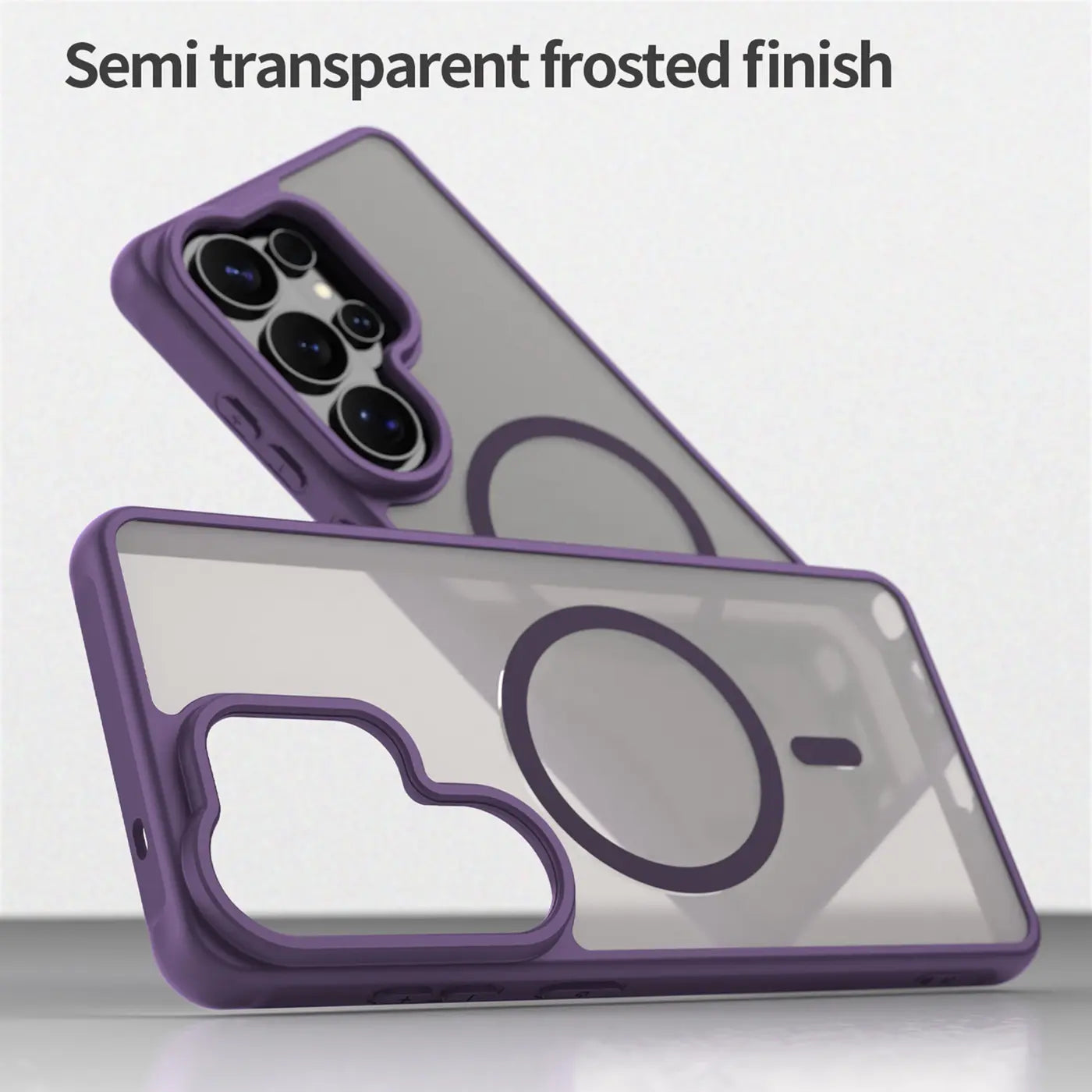 Lila MagSafe Hülle, halbtransparent, matt, für Samsung S26 Ultra, von oben