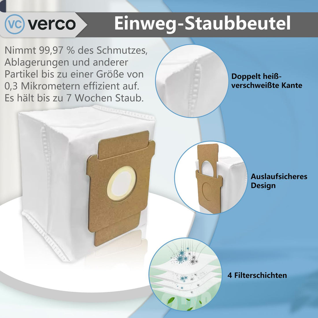 Auslaufsichere Staubbeutel