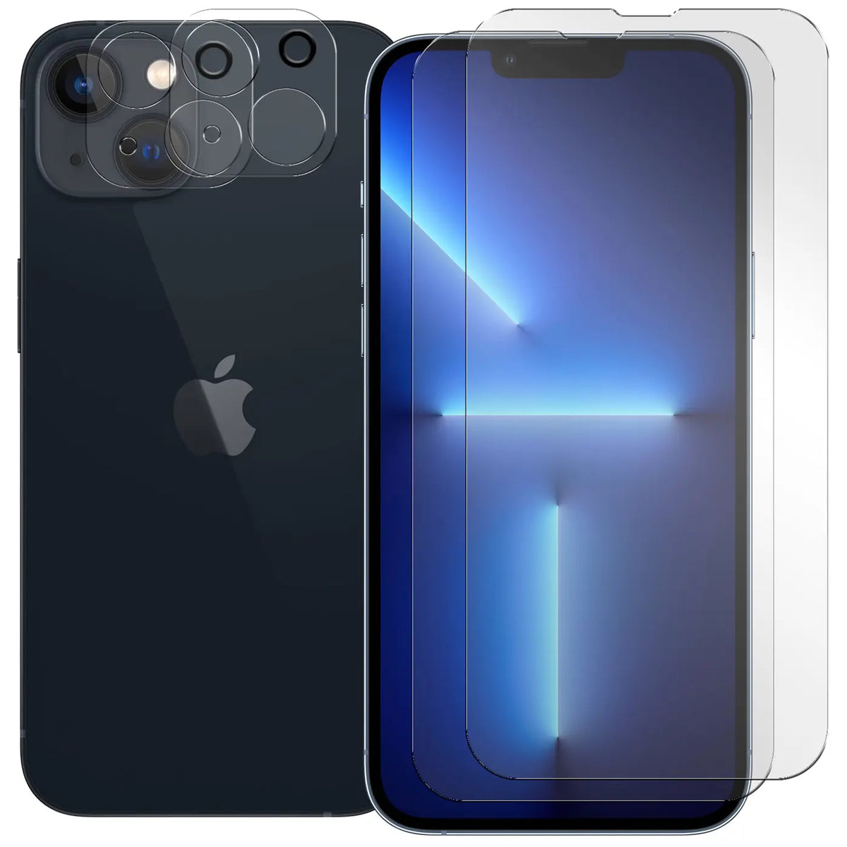 4in1 9H Displayschutz-Set für iPhone 13 Mini, 2x Displayglas und 2x Kameraglas