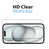 4in1 9H Displayschutz-Set für iPhone 15, 2x Displayglas und 2x Kameraglas