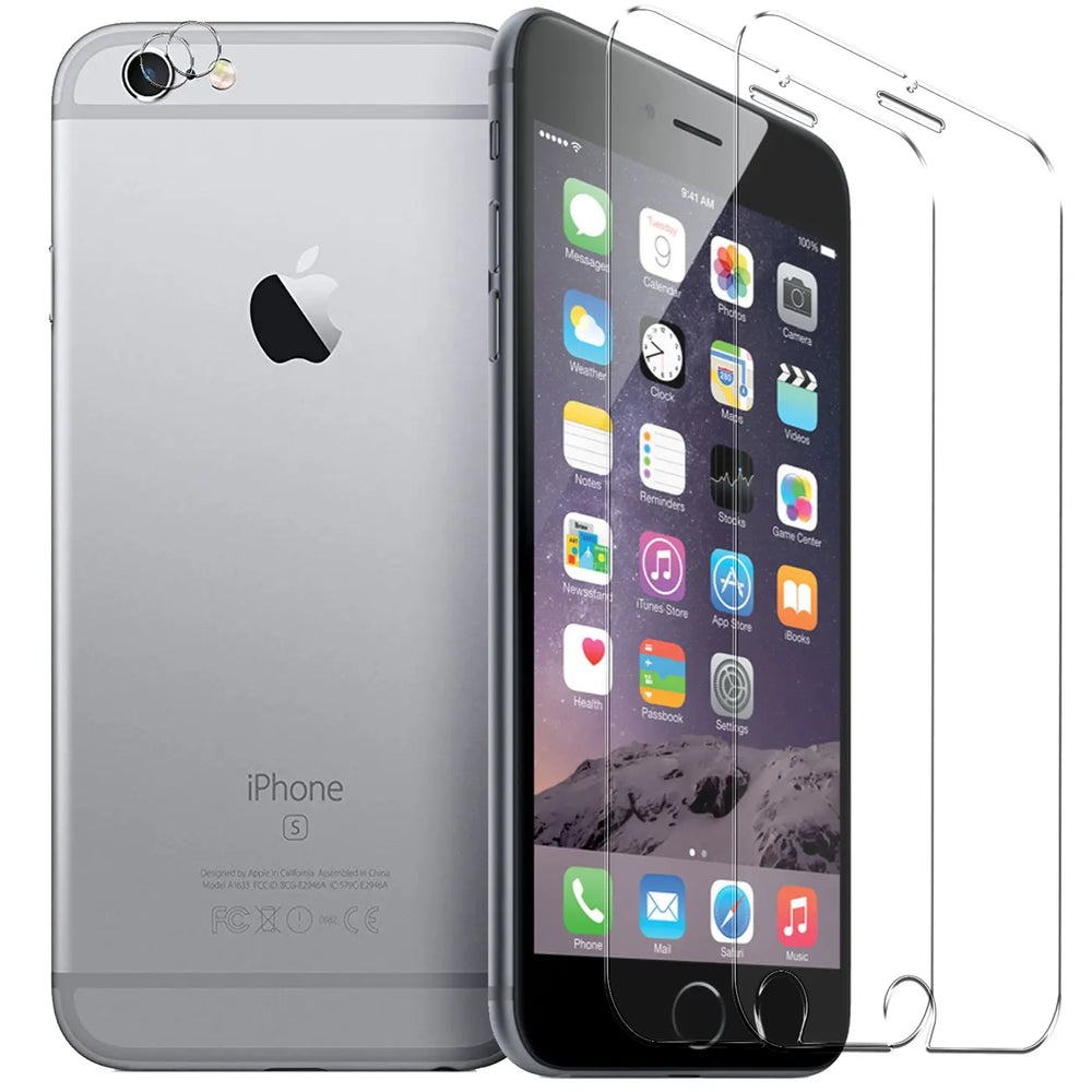 4in1 9H Displayschutz-Set für iPhone 6 / 6S, 2x Displayglas und 2x Kameraglas