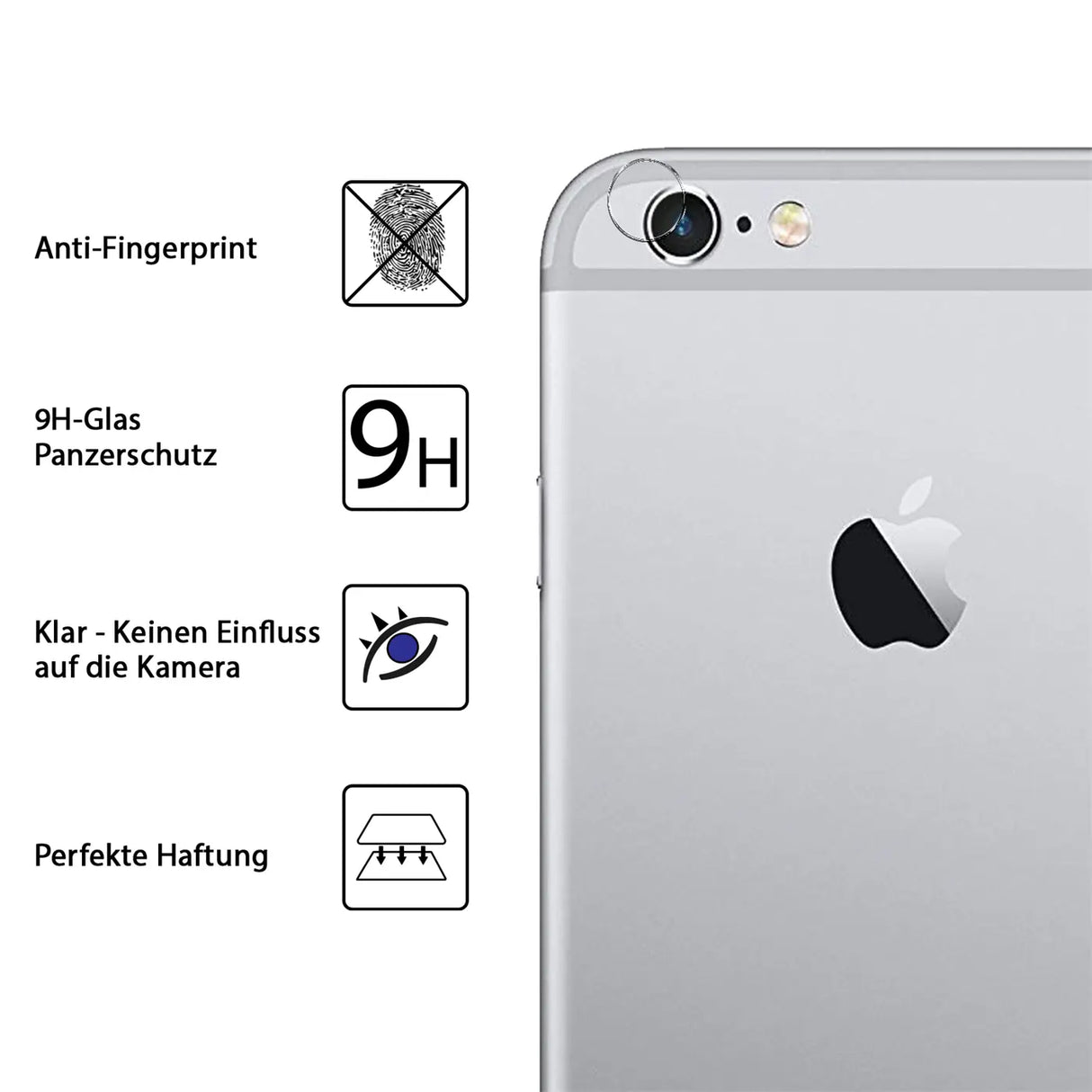 4in1 9H Displayschutz-Set für iPhone 6 / 6S, 2x Displayglas und 2x Kameraglas