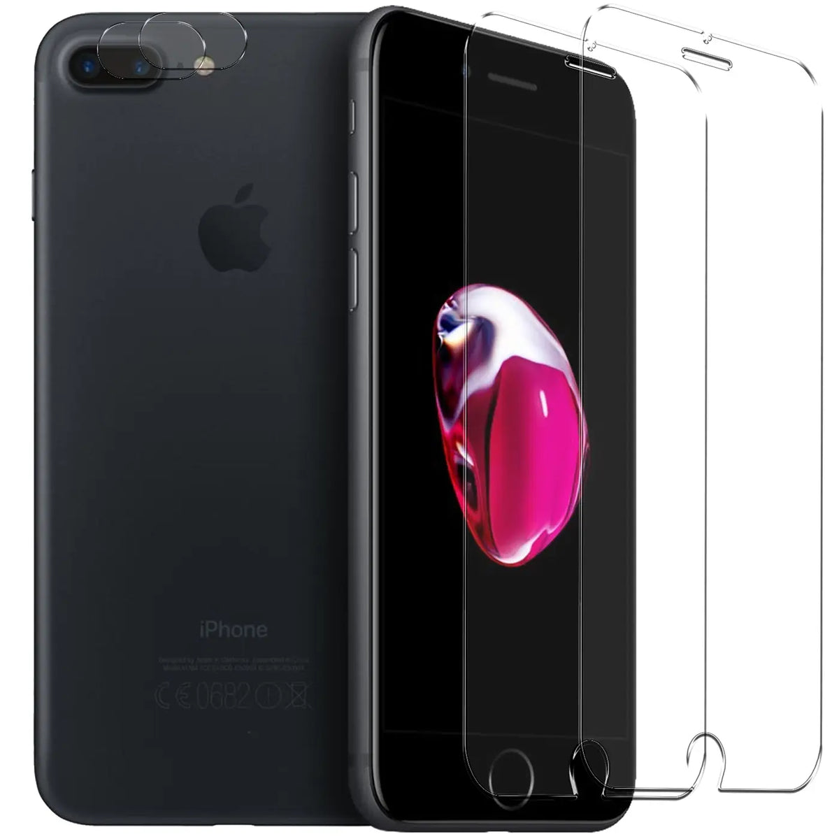 4in1 9H Displayschutz-Set für iPhone 7 Plus / 8 Plus, 2x Displayglas und 2x Kameraglas