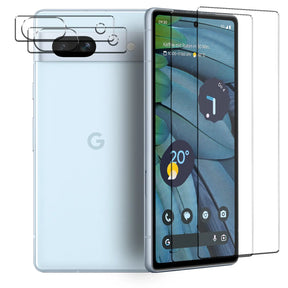 4in1 9H Displayschutz-Set für Google Pixel 7a, 2x Displayglas und 2x Kameraglas