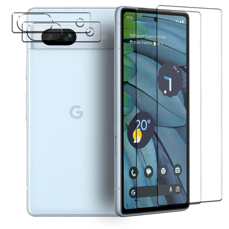 4in1 9H Displayschutz-Set für Google Pixel 7a, 2x Displayglas und 2x Kameraglas