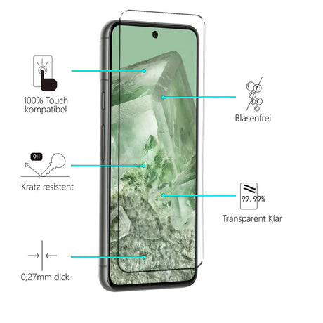 4in1 9H Displayschutz-Set für Google Pixel 8, 2x Displayglas und 2x Kameraglas