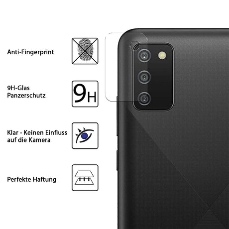 4in1 9H Displayschutz-Set für Samsung Galaxy A02s, 2x Displayglas und 2x Kameraglas