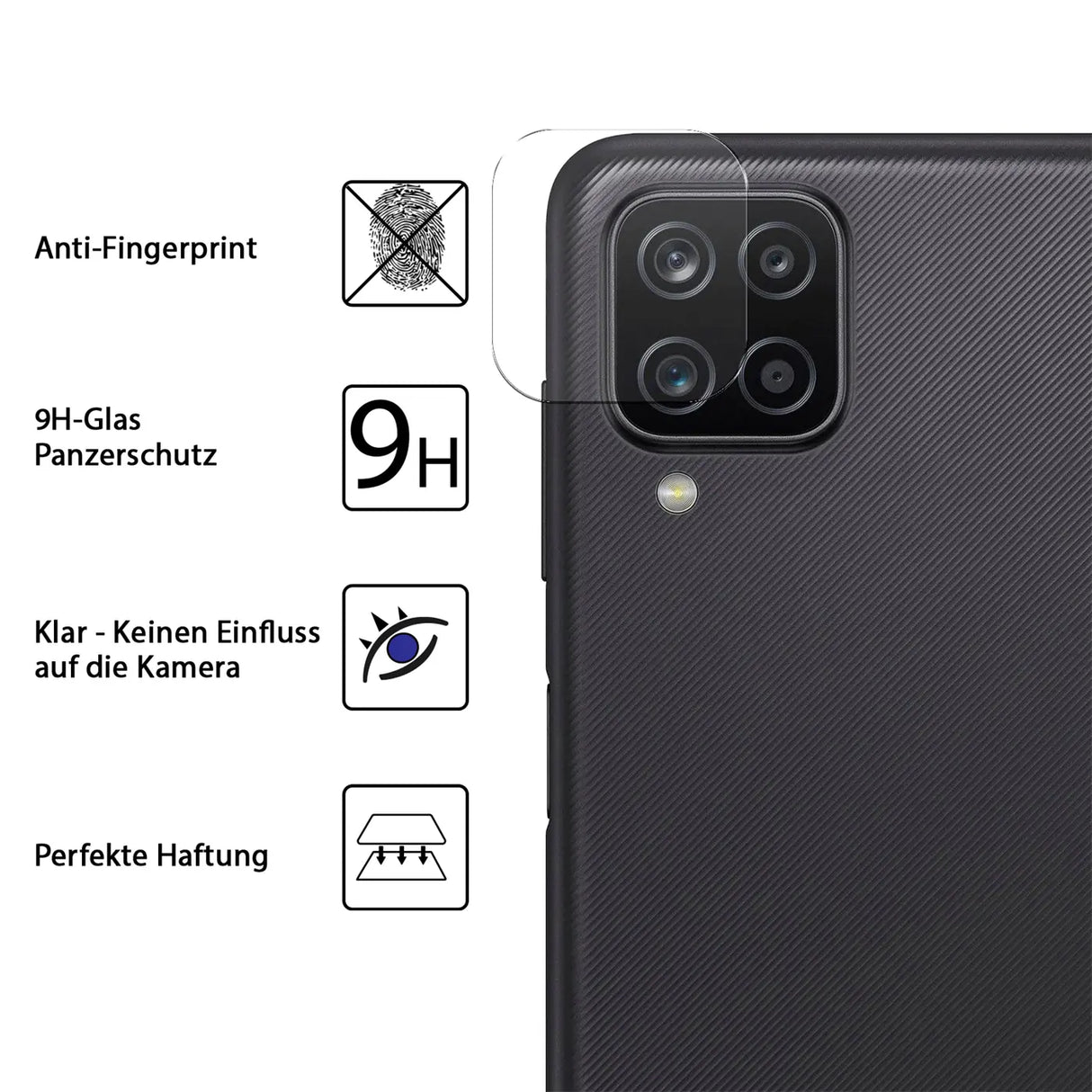 4in1 9H Displayschutz-Set für Samsung Galaxy A12 / M12, 2x Displayglas und 2x Kameraglas