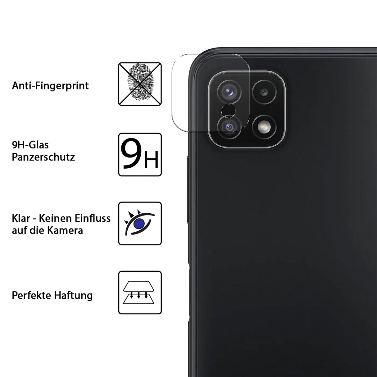4in1 9H Displayschutz-Set für Samsung Galaxy A22 5G, 2x Displayglas und 2x Kameraglas