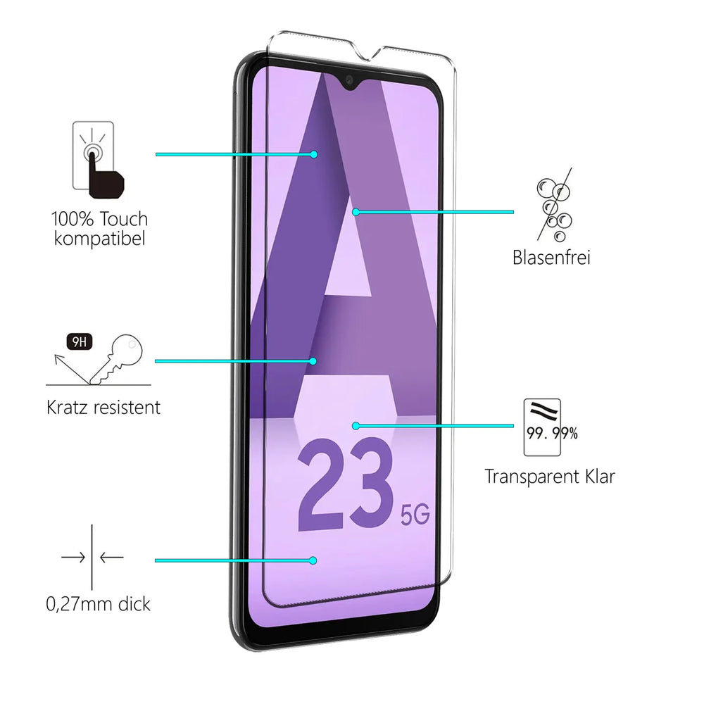 4in1 9H Displayschutz-Set für Samsung Galaxy A23 5G, 2x Displayglas und 2x Kameraglas